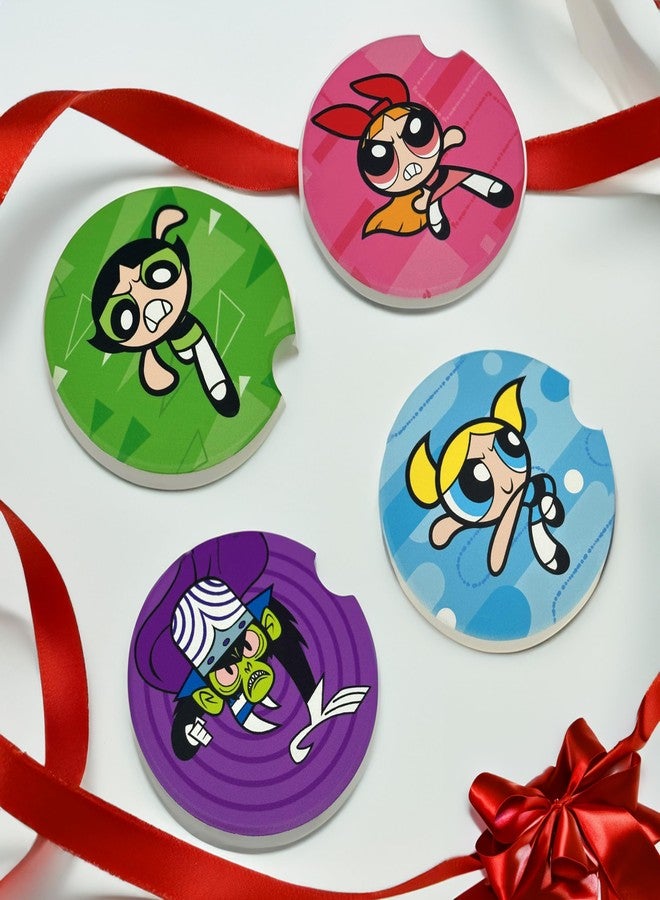 Elektroplate قواعد أكواب سيراميك للسيارات من إليكتروبليت، مرخصة رسميًا، لشخصيات باوربف غيرلز وموجو جوجو (2.6 بوصة) | مناسبة لجميع أنواع السيارات والشاحنات وسيارات الدفع الرباعي وغيرها | ماصة للماء، مانعة للانزلاق، متينة | مجموعة من 4 قطع - Image 5